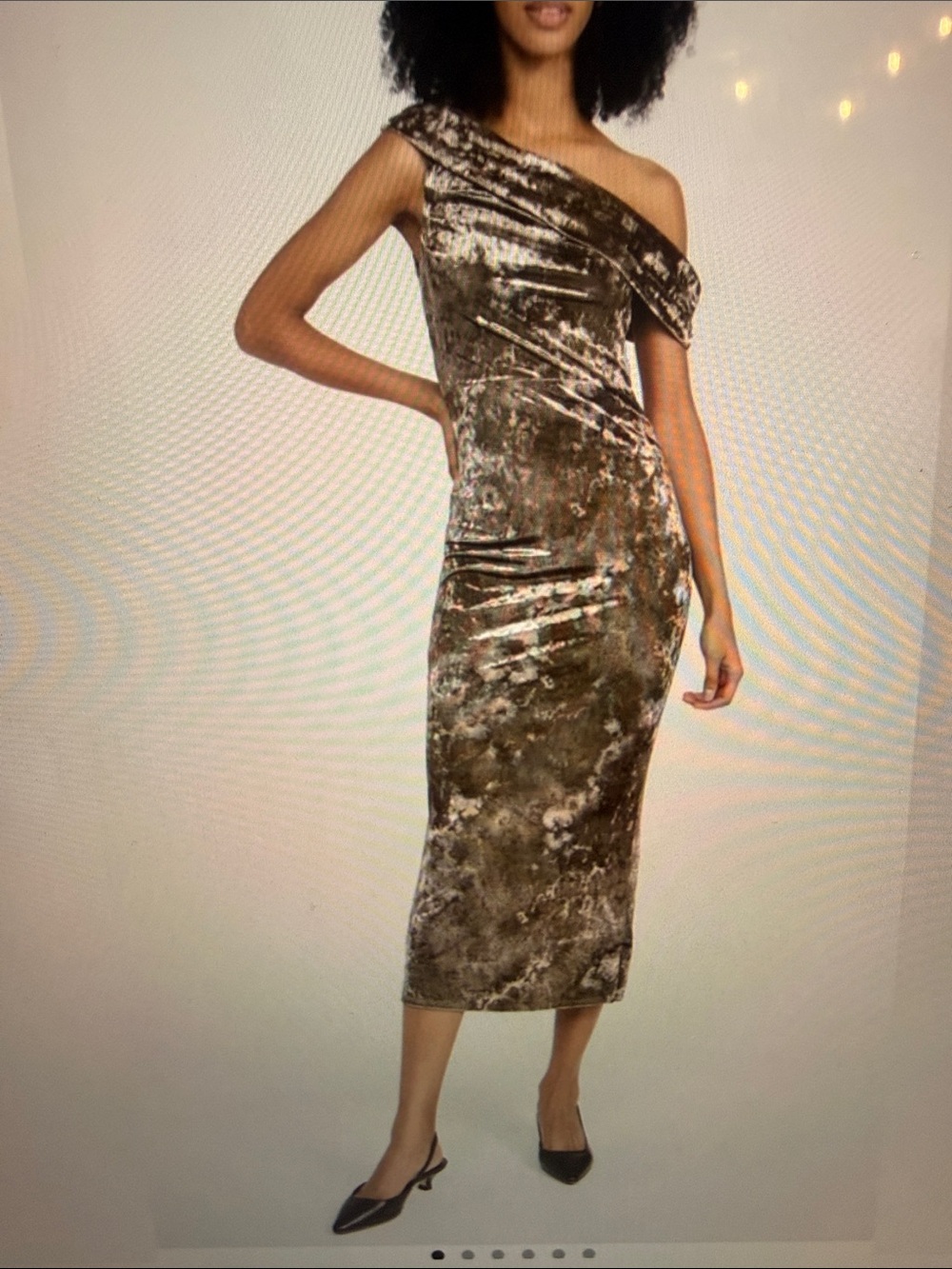 Moon River gold Brown Velvet midi off shoulder Dress